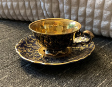 Bavaria Waldershof Porzellan Mokka-Gedeck echt kobaltblau mit Innenvergoldung!