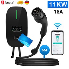 EV Ladegerät Typ 2 6m Ladekabel 11KW 6-16A Wallbox Einstellbarer Strom RFID/APP