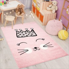 Kinderteppich Rosa Katze Krone - Moderne Kinderzimmer- Teppiche Tier- Motiv