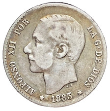 1 Peseta 1883 Spanien . Alfonso XII 2nd Portrait . Silber . Km#686