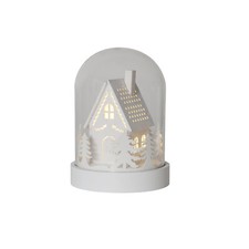 LED-Kugel "Kupol", weiß, Glaskuppel mit Haus, warmweiße LED, Timer, Batterie, 17