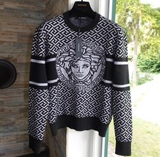 VERSACE SWEATER 50 pullover wool gianni donatella knit greca medusa black grey