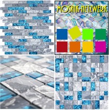 Glasmosaik Natursteinfliesen Grau Blau Wand Badezimmer Dusche Küchenspiegel WC