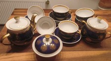 Henneberg Kobalt Kaffee Tee Service, 6 Personen, Blau Gold, DDR Ilmenau