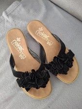 Rieker Sandaletten - Zehentrenner, Blüten, weiches Leder  schwarz  Gr.40