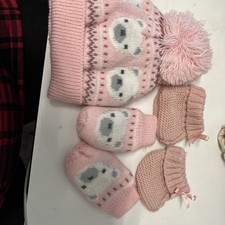 Mützen Set Winter Warm  Babys Erstlingsausstattung Mütze Handschuhe Neu Rosa