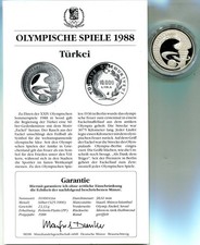 10000 Lira Türkei 1988  Proof Silber   "Olympiade"   in Kapsel mit Zertifikat