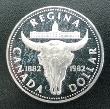 1982 Kanada 1 $ Silber Regina Centennial Münze - Skull Of Bison - PP in Kapsel