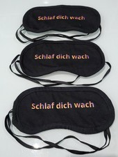 3x Schlafmaske Schwarz mit Schrift–für Reise, Flug & Entspannung, Neu 