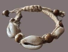 Unisex Armband Kauri Muschel/ Schnecke Holzperlen Sisal Kordel verstellbar Zeitl