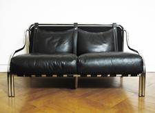 gae aulenti stringa leder sofa schwarz 60 70er design stahlrohr poltronova