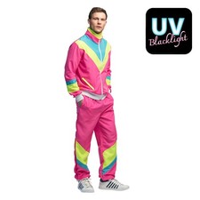 Trainingsanzug Retro Herren 80-er Jahre in Neon-Rosa UV in 2 Größen L und XL