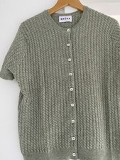 BRORA 100% Cashmere Pullover Grün Flechtmuster Kurzarm
