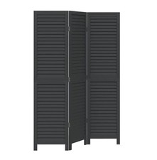 Paravent 3-teilig Schwarz Raumteiler Massivholz Paulownia modern