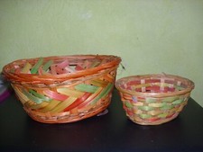 2 x Osterkörbchen Spankorb oval 23 x 20 x 9 cm + 15 x 12 x 6 cm gelb orange grün