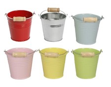 Deko Zinkeimer klein mit Henkel und Holzgriff 8,5 x 8 cm