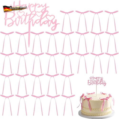 Tortendeko set rosa - rosa, schleifen