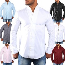 Carisma Herren Uni langarm Stehkragen Hemd einfarbig Basic H-902-regular fit