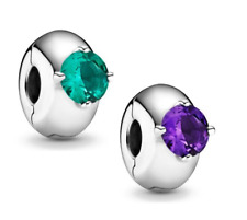 Charm Bead Stopper Clip Zirkon lila grün Liebe 925 Sterling Silber