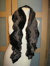 Damen Schal, Braun Töne, Material Mix-Samt-Plissee-Chiffon, Polyester, ca. 93x16