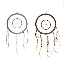 12 Stück Traumfänger Ø 28 cm braun weiß mit Federn und Holzperlen 65cm