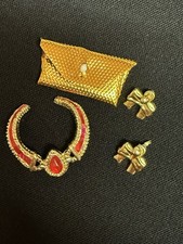 Barbie Fashion Vintage Schmuck , Halskette, Ohrringe, Handtasche  Clutch in Gold