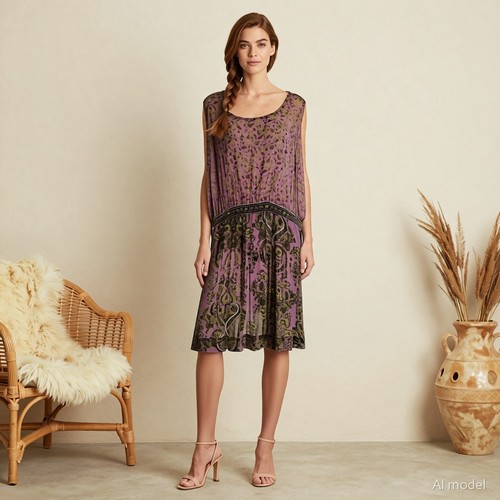 Vintage boho midi kleid lila - vintage,