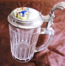 Bierkrug Bierhumpen Glas sehr alt mit  Zinndeck 1/2 Liter