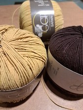knapp 500g GGH SAFARI Fb 28 (senfgelb) & 26 (dunkelbraun) Leinengarn [Wolle#218]