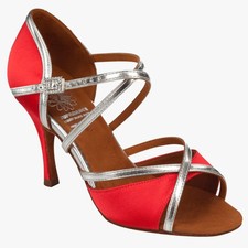 SupaDance Style 1073 - rote Satin Latein Tanz Sandalen normale Passform 8 cm Absatz UK 3,5