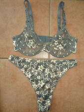 2 tlg. Set BH Dessous Lovable 65 70 Cup C String Tanga Slip 38 40 M grau Vintage
