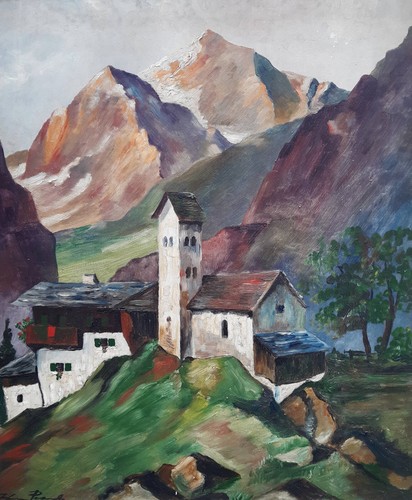 Gemälde dorf kirche - gemälde:,