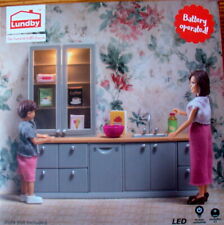 Küchenschrank Küche grau mit Spüle und Spülmaschine Lundby mit Batterie