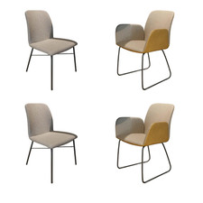 Hülsta 4er-Set S1000 Stoff 4702 Graubeige Leder 4104 Senf