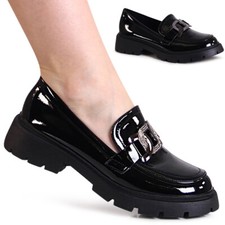 Damen Lack Halbschuhe Plateau