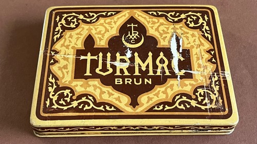 Alte blechdose turmac brun - blechdose,