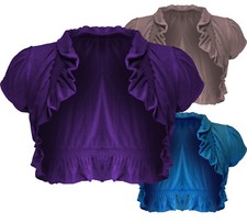 Damen Kurzarm Bolero Jäckchen Schulterjacke Cardigan Jacke Shrug Frill S, M, L