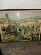 Bild mit Messing Rahmen hinter Glas Uralt Antik „Das Feld zur Zeit der Ernte“