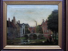 Rare Antique Oil Painting City