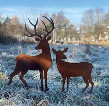 Hirsch 85x52cm und / oder  Reh 54x49cm zurück schauend Gartenstecker Edelrost