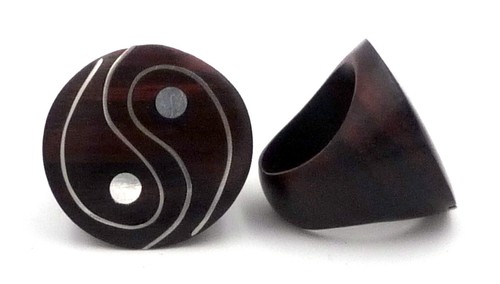 Yin yang ring aus - aus, ebenholz