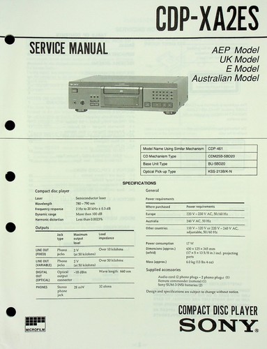 Service manual sony cdp xa2es - sony, cdp-xa2es