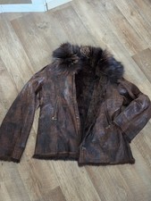 Damen Wendejacke Echtleder  Fuchspelz Gr.42 Braun Inochi Neuwertig Echte Pelz 