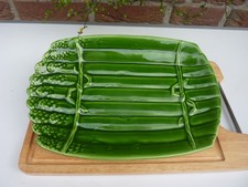 Spargelplatte, Spargelteller, grün, Keramik, Italien, NEU