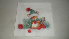 3 Cocktail-Servietten 25 cm: Winterlich gekleidete Maus mit roten Früchten...
