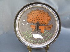 KMK Kupfermühle Wandteller Sammelteller "Fuchs & Ente" Keramik 70er J. 28,5 cm Ø