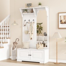 Garderoben-Set mit Spiegel Schuhbank Schuhschrank Kleiderstange Flurgarderobe