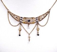 Antikes Jugendstil-Art Deco Collier vergoldet mit blauen Steinen um 1920 B4257