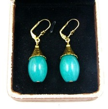 BAILYSBEADS fabelhafte Apatit-Ohrringe Ohrhänger goldfarbige Klappbrisuren Ju66