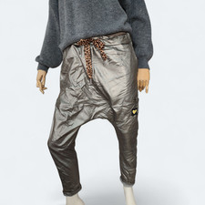 💋 Coole Baggy Harems Kunstlederhose Boyfriend Leo-Seitenstreifen bis Gr. 42